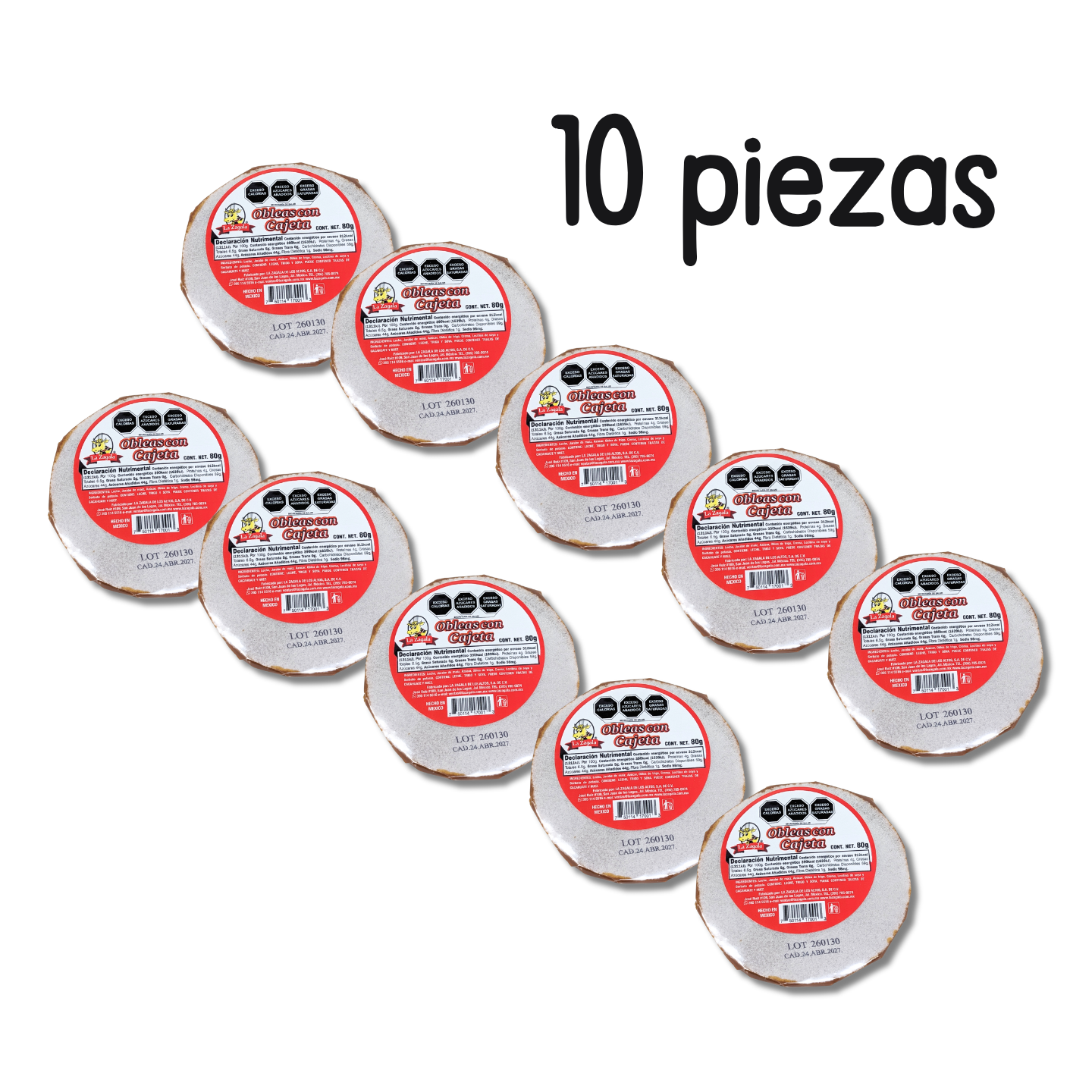 OBLEA CAJETA  80 GR  LA ZAGALA  - PACK 10 OBLEAS
