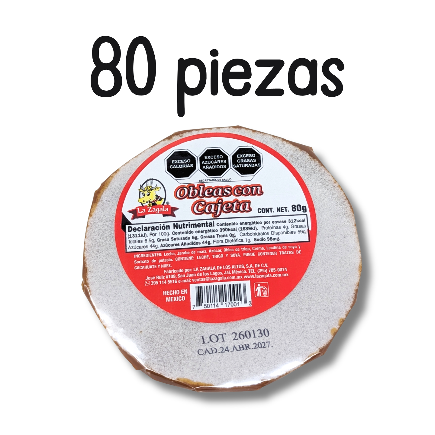 OBLEA CAJETA  80 GR  LA ZAGALA  - PACK 80 OBLEAS