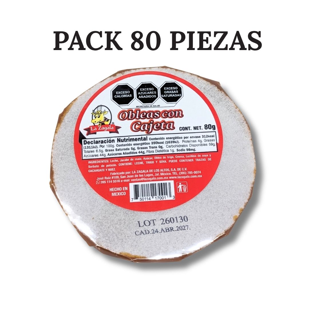 OBLEA CAJETA  80 GR  LA ZAGALA  - PACK 80 OBLEAS